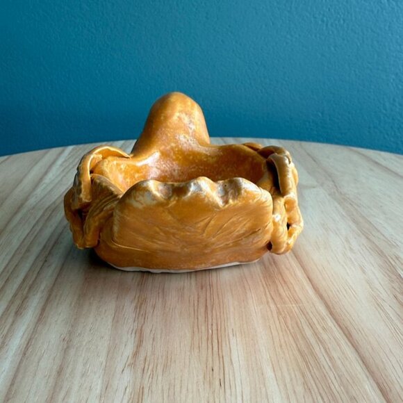 Vintage Handcrafted Orange Ceramic Bird Dish Candle Ring With Feather Detail MCM - Picture 4 of 9